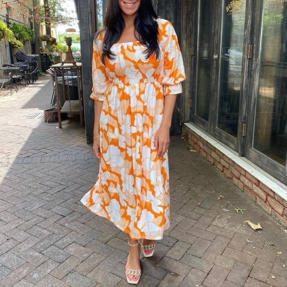 Sugarlips Tropical Tang Denni Smocked Midi Dress